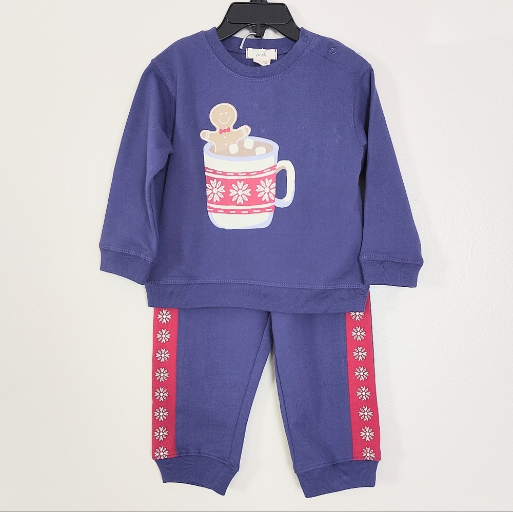 NEW! Peek Kids Unisex 12-18M Two Piece Outfit Baby Holiday Christmas Tracksuit